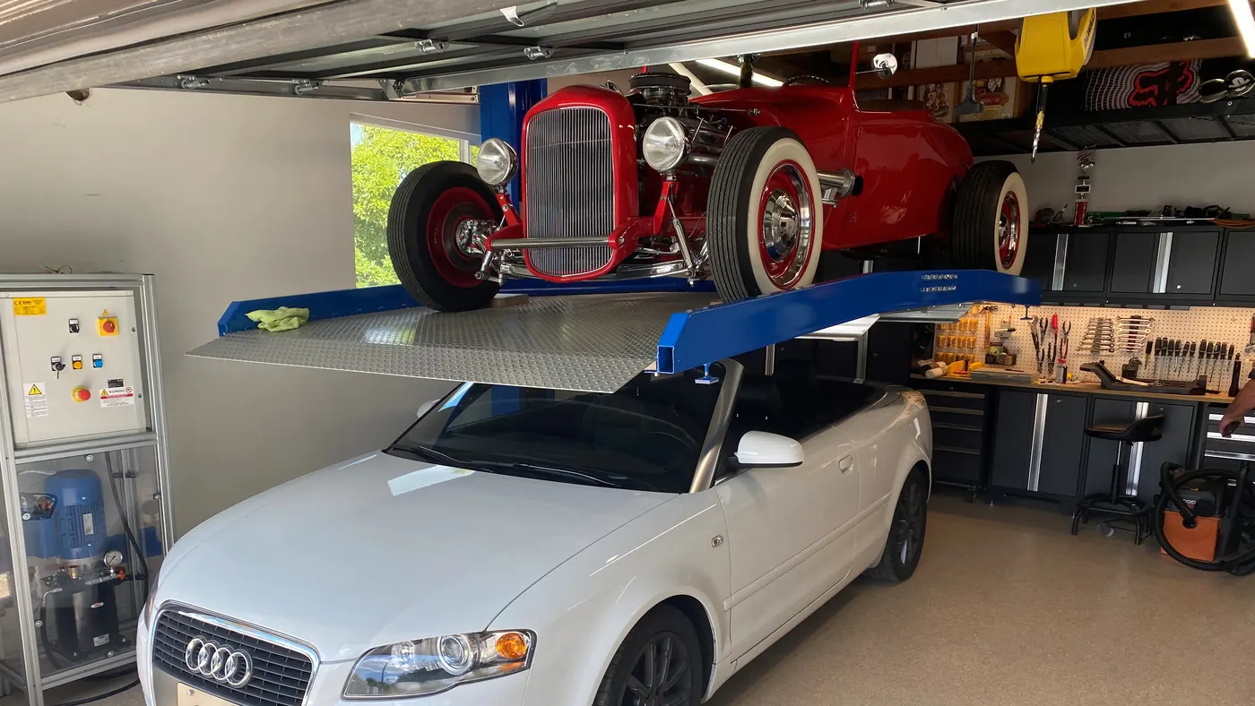 Single Post Parking Lift installed by Autolift & Equipment Service in Southern California