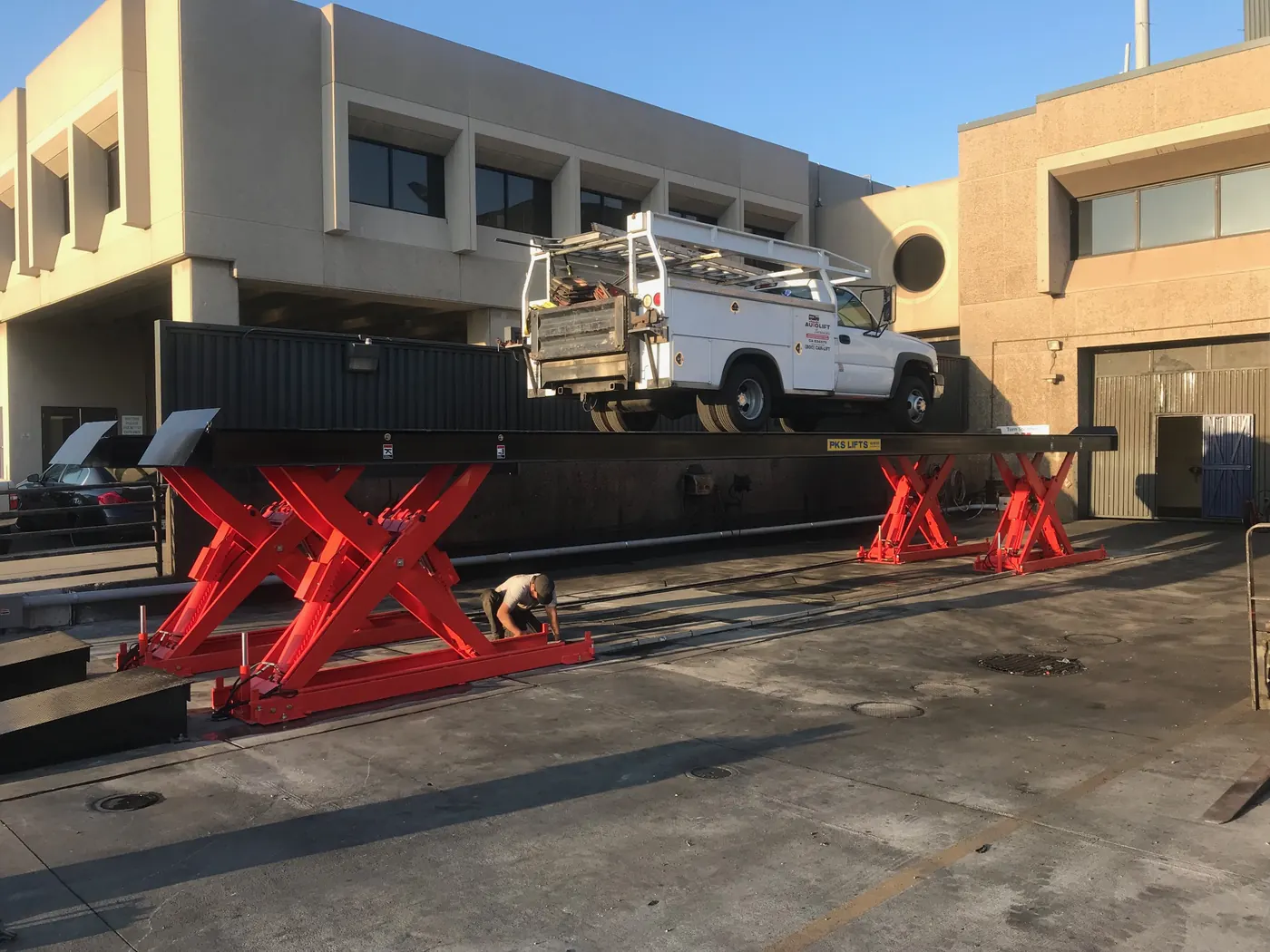 PKS 80,000 lbs Scissor Lift — 48 Feet Long installed by Autolift & Equipment Service in Southern California